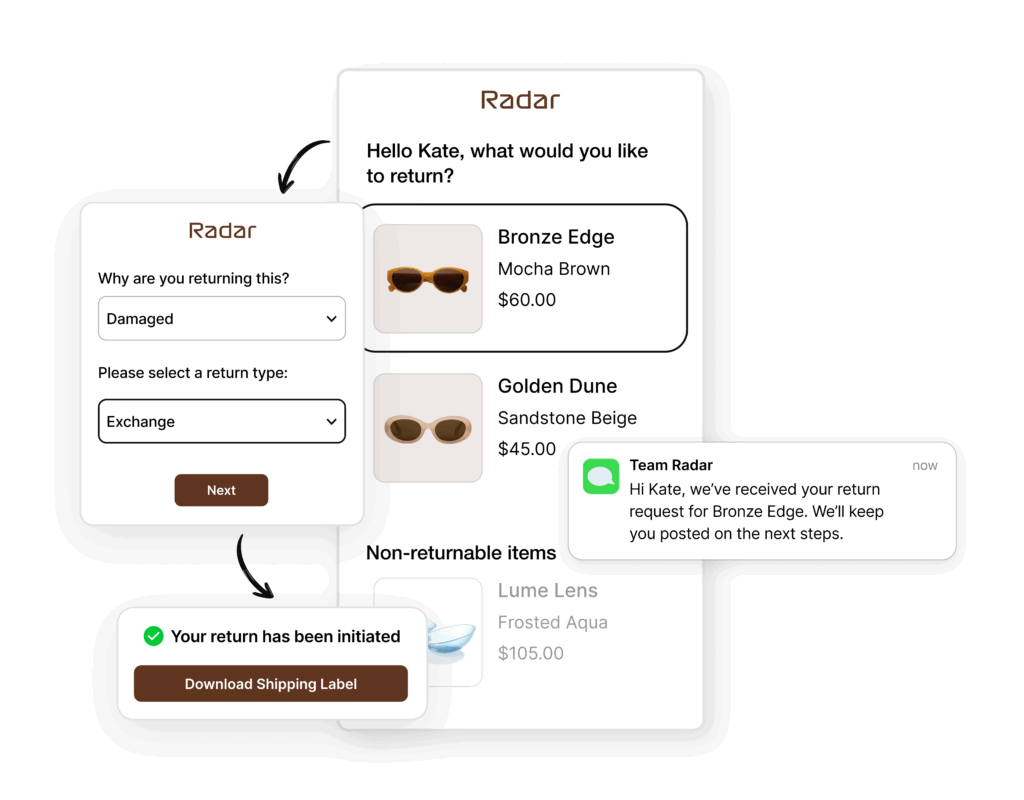 Self-serve returns and branded tracking